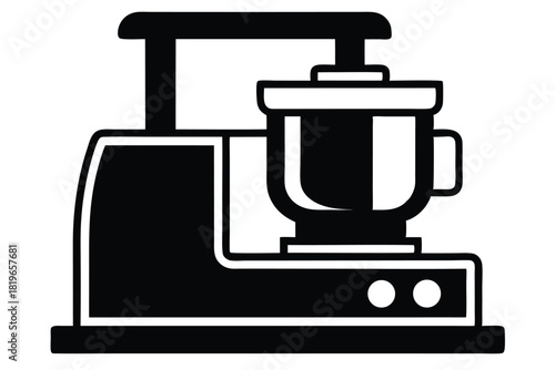 A black silhouette of a food processor stands ready, offering minimalist kitchen appliance representation