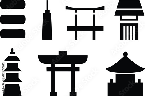  Explore iconic Asian architecture with this cultural symbol collection, perfect for travel posters japanese culture website design or educational materials showcasing beautiful minimalist designs