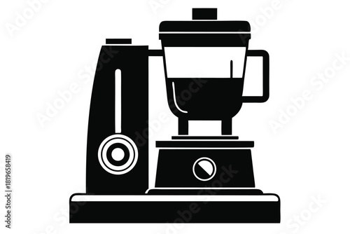 Black kitchen blender silhouette features a jar, control knob, and sturdy base