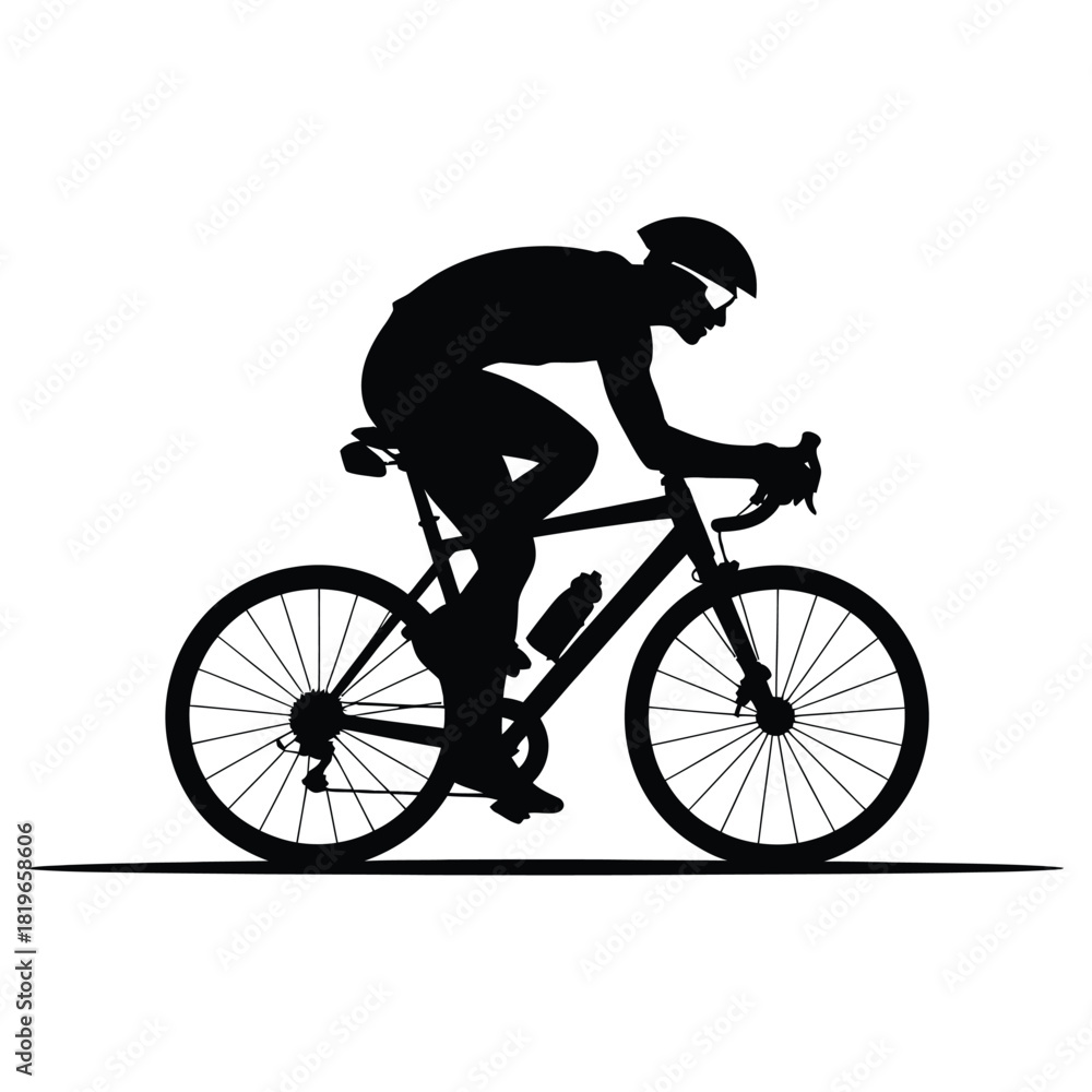 Fototapeta premium Cyclist Riding Road Bike Silhouette Vector Illustration – Professional Athlete in Action Training for Race, Sports Fitness Concept Design for Cycling, Endurance, and Outdoor Activity