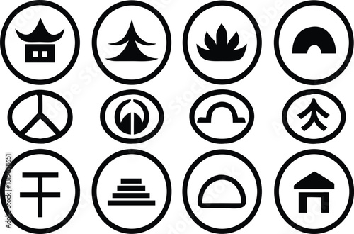  Modern minimalist logo set featuring japanese nature and spiritual concepts ideal for branding app design and website icons with a clean and simple aesthetic perfect for versatile applications