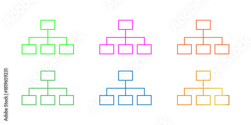 Vibrant collection of hierarchical diagrams for business organization, process flow, and structural analysis