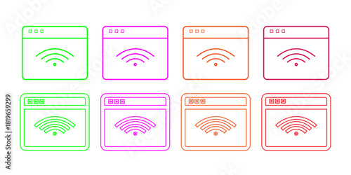 Outline Browser Windows with Varying Wi-Fi Signal Strength Icons, Modern Wireless Connectivity Pack