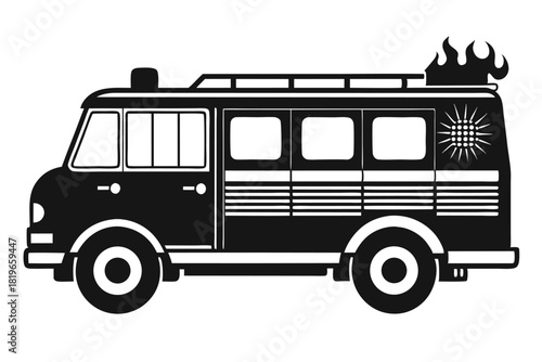 Black vintage van shows unique and is topped with stylized flame accents