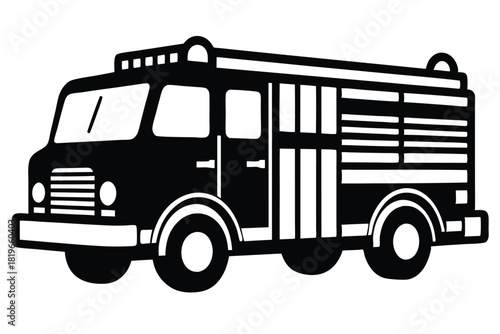 Black and white clip art reveals the retro vehicle's bold monochrome features