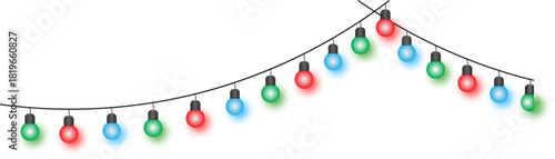 Colorful Christmas String Lights PNG – Red Green Blue Festive Hanging Bulb Garland