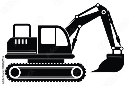 Black excavator machine icon showcasing its heavy equipment and powerful hydraulics isolated against white