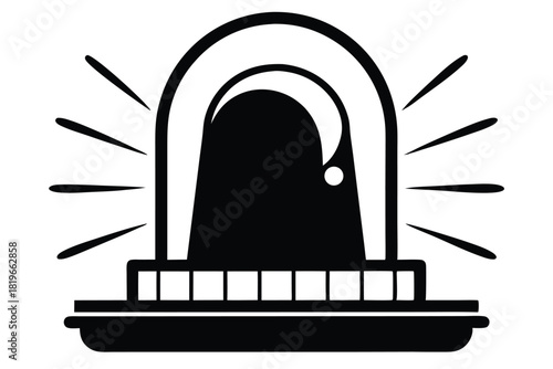 Shining black emergency siren flashes with bright light rays indicating danger or alarm