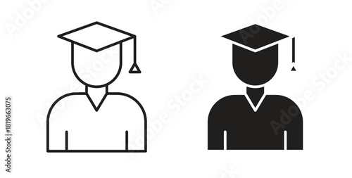 Student icon with editable stroke and flat vector pack
