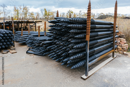 Stack of screw piles for house foundation