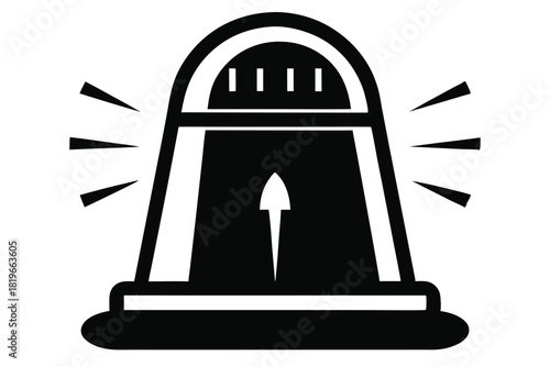 A black and white lighthouse stands shining with an upward arrow illuminating the scene