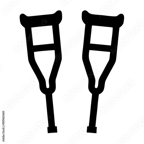A pair of black crutches, essential medical aids for mobility and support during injury recovery or rehabilitation