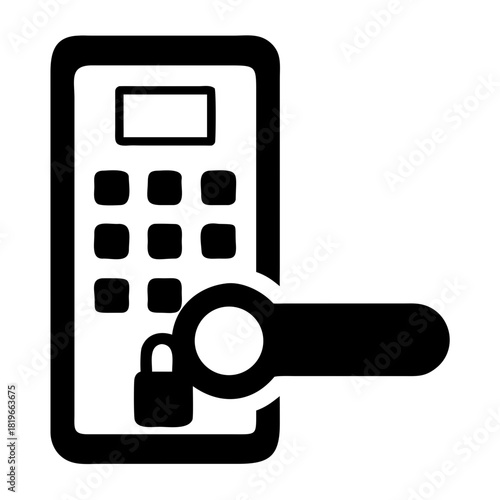 Digital door lock icon with keypad and handle, representing modern security and access control systems