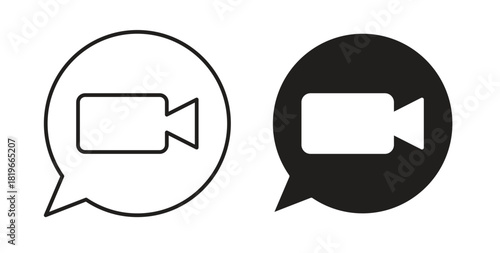 Video call icon with editable stroke and flat vector pack