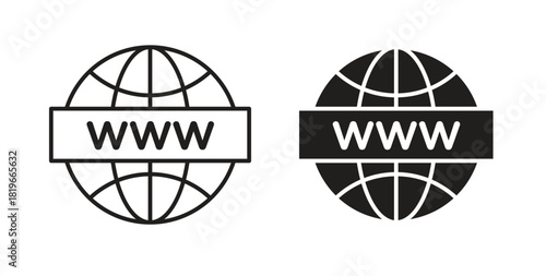 Website globe icon with editable stroke and flat vector pack