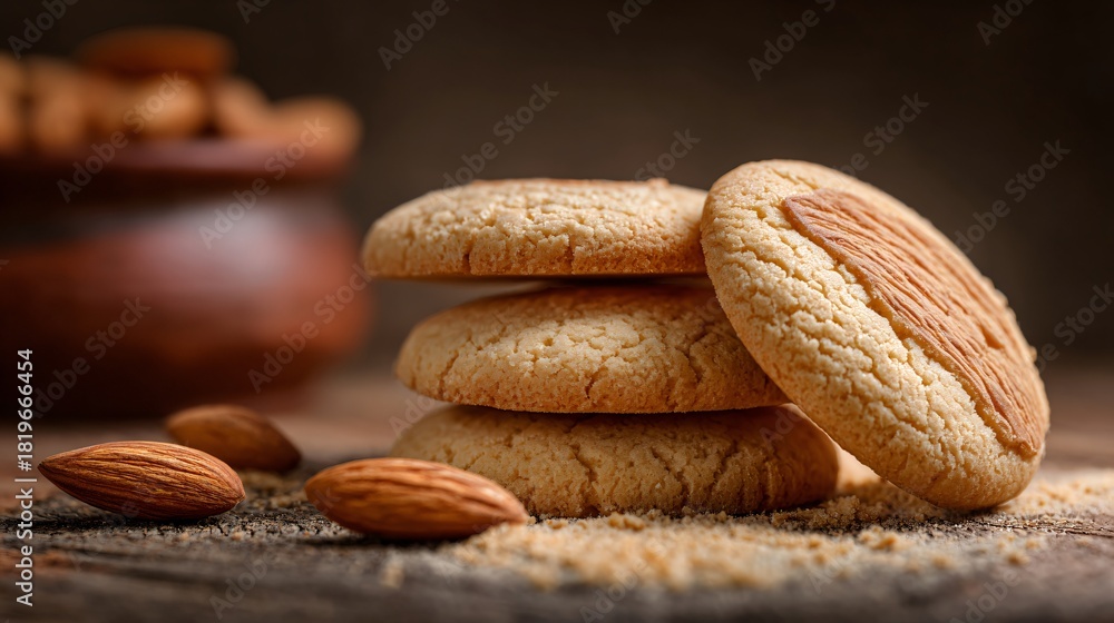Obraz premium Bunch of delicious almond cookies on rustic background
