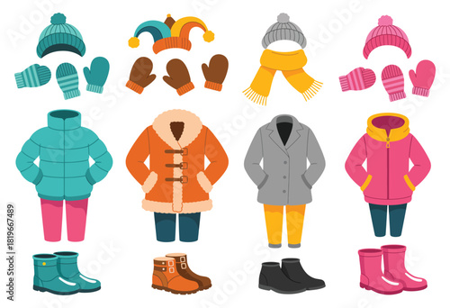 Winter Clothes And Cold Weather Accessories Featuring Knitted Hats, Scarves, Mittens, And Woolen Socks Isolated On White Background In A Cozy Seasonal Vector Illustration Style For Holiday Designs