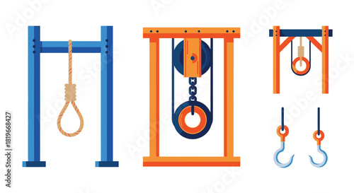 Simple machines illustration showing pulley systems and basic mechanical advantage