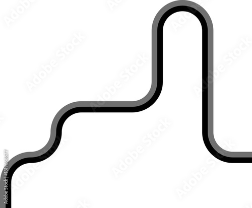 Broad colored lines follow an irregular path built from squared wave steps and smooth directional curves.