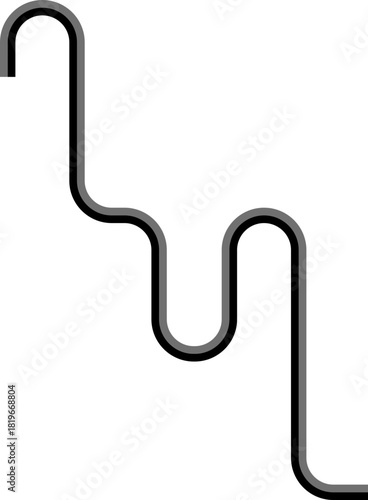 Two broad lines extend a long labyrinth pattern composed of winding curves and layered geometric passages.