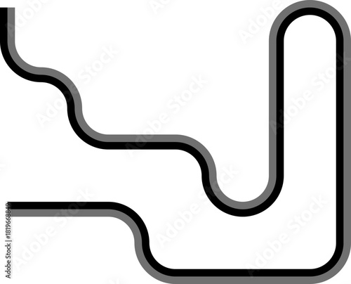 Paired colored lines form a labyrinth structure shaped by squared wave sequences connected with smooth curve motions.