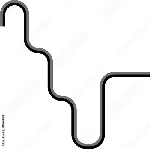 Two continuous lines travel a long maze path defined by curved transitions and repeated geometric formations.