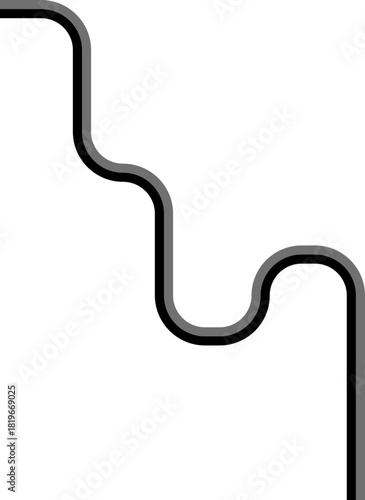 Contrasting dual-tone lines move along an extended squared path featuring soft rounded shifts and geometric alignment.