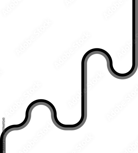 Two contrasting lines travel through a squared path composed of geometric turns and continuous curved motions.