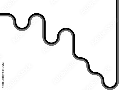 Thick dual-tone lines create a zigzag structure blended with irregular squared wave components and soft curved shifts.