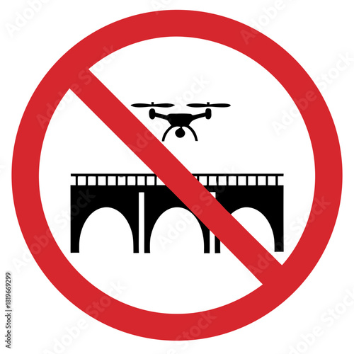 Prohibition sign indicating no drone use over bridges