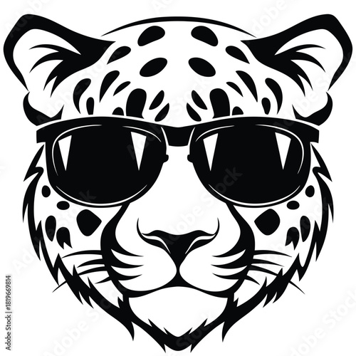 Bold jaguar dons shades, its intense stare concealed behind black lenses in monochromatic style