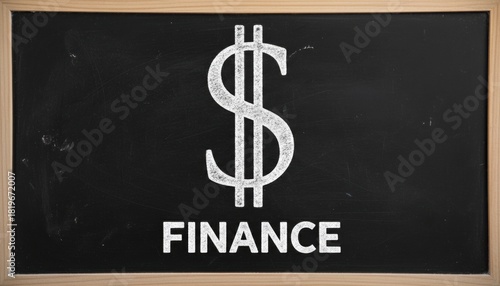 White dollar sign and finance text on blackboard concept of financial literacy education budget planning and economic awareness workshop