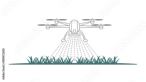 Agricultural drone spraying pesticides on crops with fine mist lines representing the spray isolated on transparent background