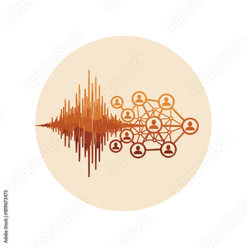Digital sound wave transforming into connected people icons