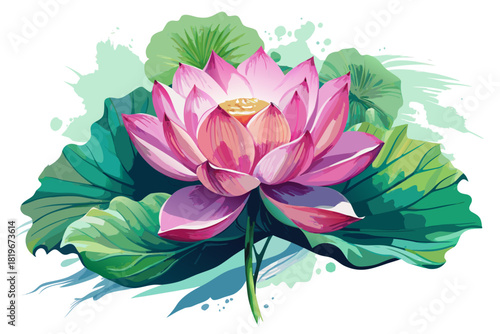 Pink lotus watercolor, flower art, botanical illustration, pink lotus flower watercolor painting