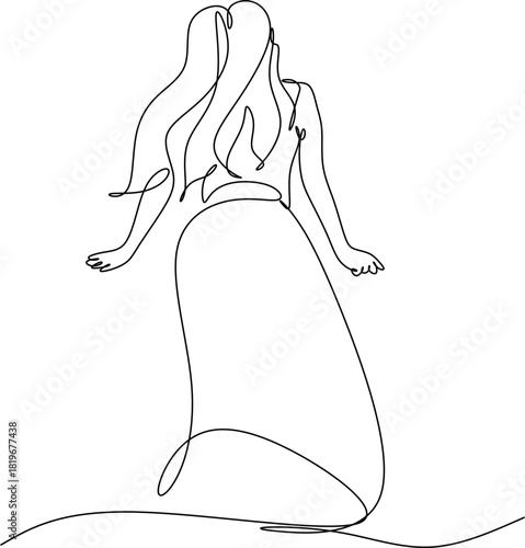 Continuous line drawing of a woman with outstretched arms. Vector illustration drawn by hand without artificial intelligence.