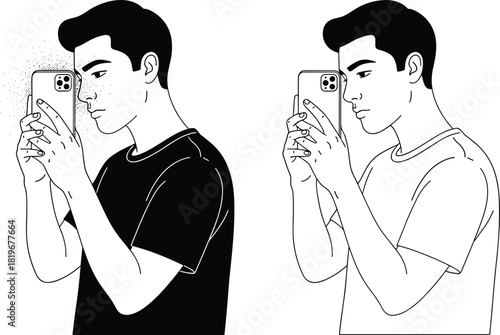 Smartphone usage comparison, safe phone interaction, digital health awareness, mobile radiation concept, tech safety illustration, modern vector design, flat vector illustration