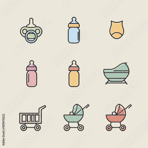 Minimal Baby Essentials Line Icon Collection
