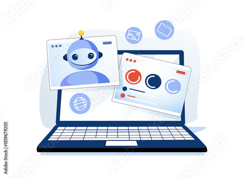 AI Virtual Assistant Artificial Intelligence Chatbot Controlled by Prompt Engineering, vector illustration. Explainable