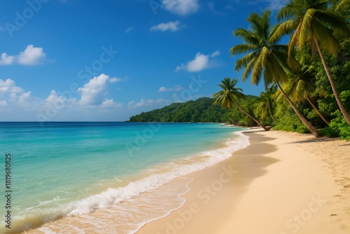 Fototapeta Naklejka Na Ścianę i Meble -  Jamaican caribbean beach on the northern coast of Jamaica, near Dunn's River Falls and the town of Ocho Rios