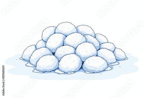 A Pile of Snowballs Ready for Winter Play on a Crisp, Clear Day with Light Shadows Formed by the Sun Against Freshly Packed Snow