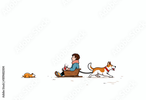 Adventurous Winter Sleigh Ride with Canine Companion and Curious Cat in Snowy Landscape