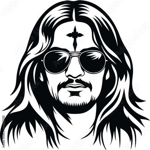 Black silhouette reveals a man with sunglasses, long hair, and a goatee