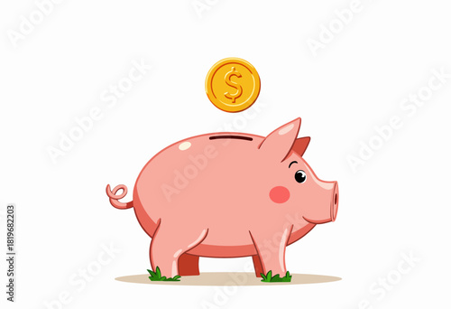 Pink piggy bank illustration with coin symbolizing financial savings, money management, and budgeting for future prosperity and economic growth