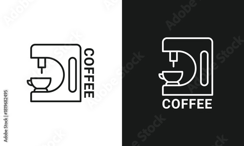 Coffee Machine and Espresso Maker Line Art Icon with Cup for Cafe Menus, Kitchen Appliances, and Morning Brew Symbols