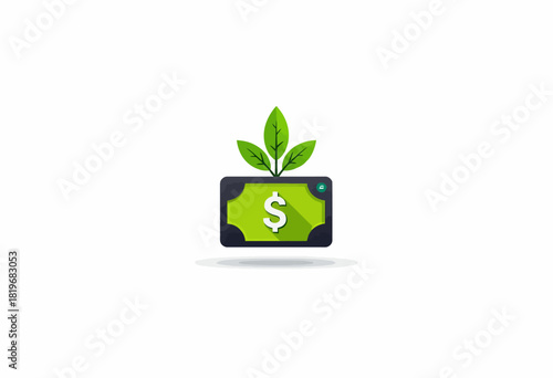 Illustration of a Green Dollar Bill with Leaves Symbolizing Eco-Friendly Sustainable Financial Practices