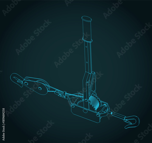 Come-along winch isometric blueprint