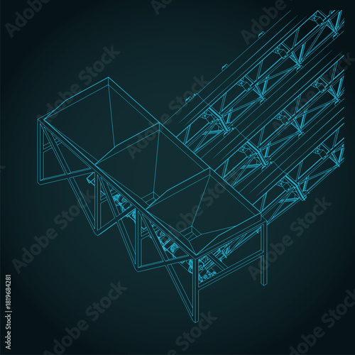 Concrete mixing plant isometric blueprint close-up