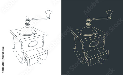 Old manual coffee grinder sketches