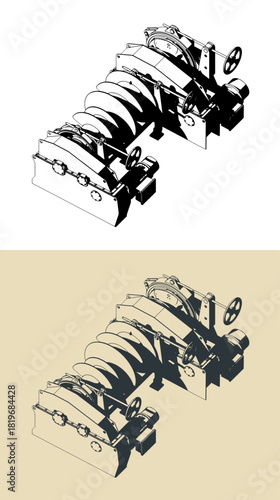 Powerful mooring winch illustrations